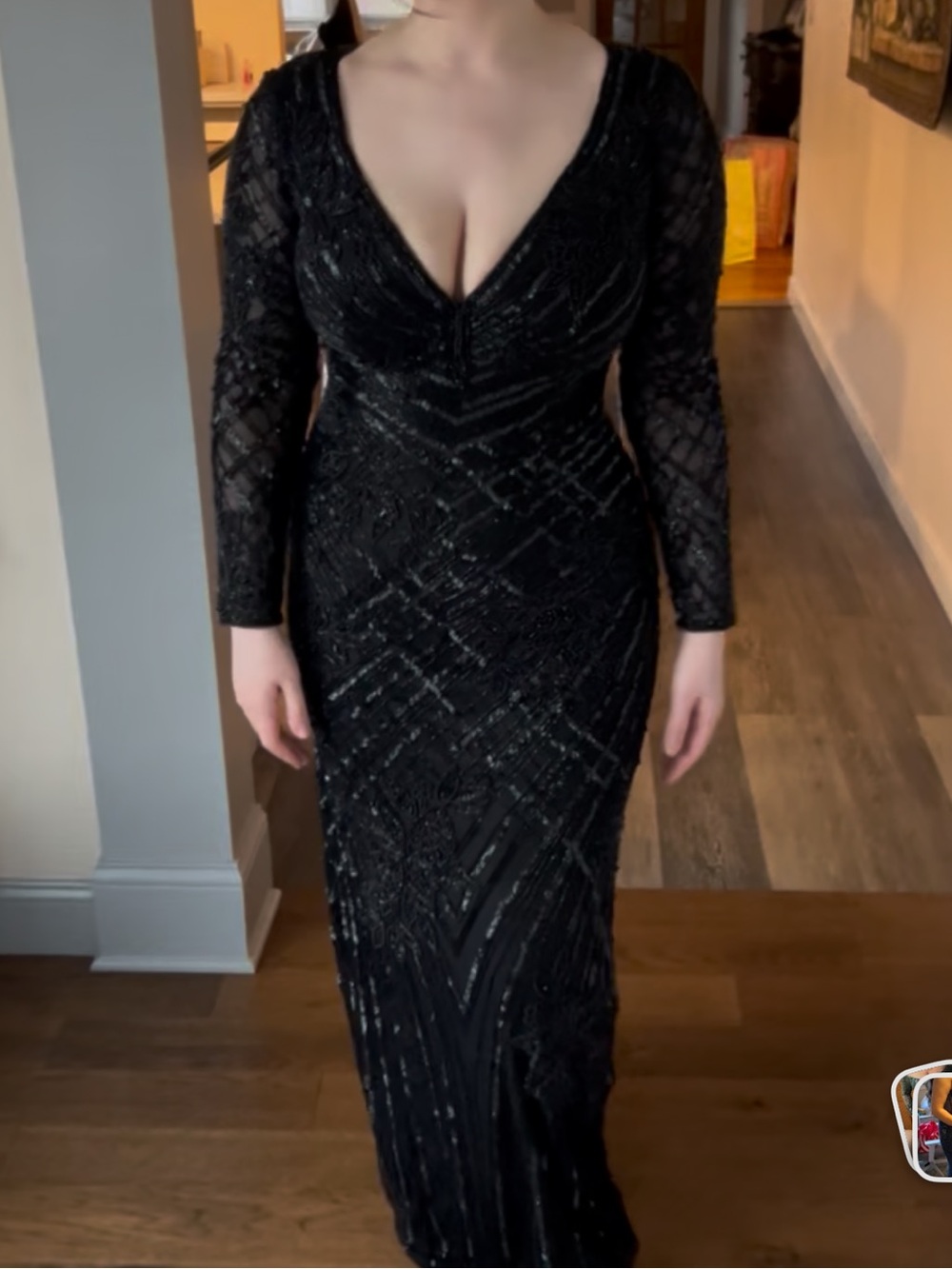 Sherri Hill Black Beaded Long Sleeve Gown